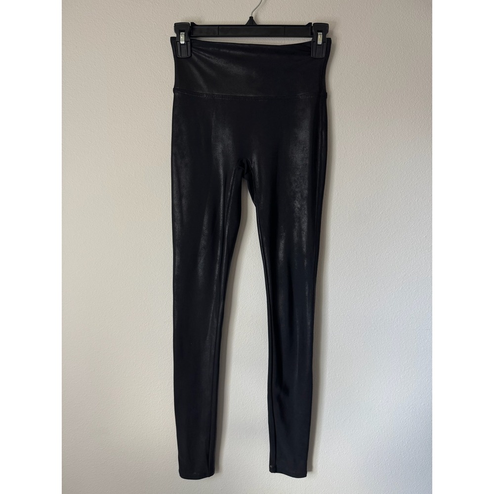 Spanx Faux Leather Leggings Black High Waisted Shimmer Ankle Pants Womens Small